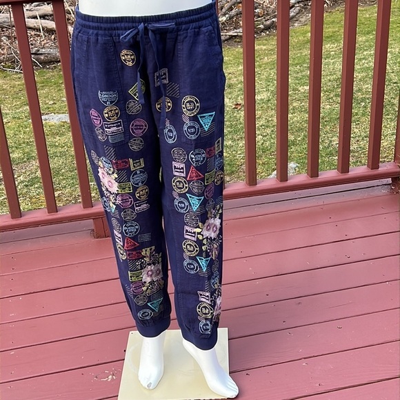 Pete & Greta for Johnny Was medium navy Rassa linen jogger pants. - Picture 4 of 16